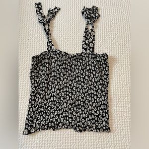 Black floral tie strap scrunch tank